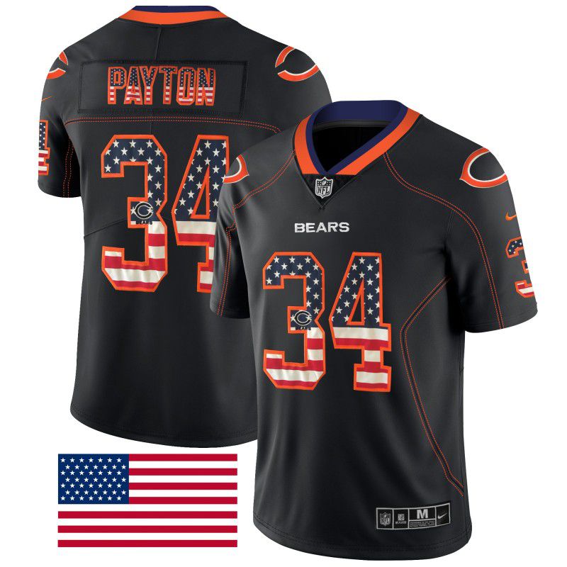 Men Chicago Bears #34 Payton Nike USA Flag Fashion Black Color Rush Limited NFL Jerseys